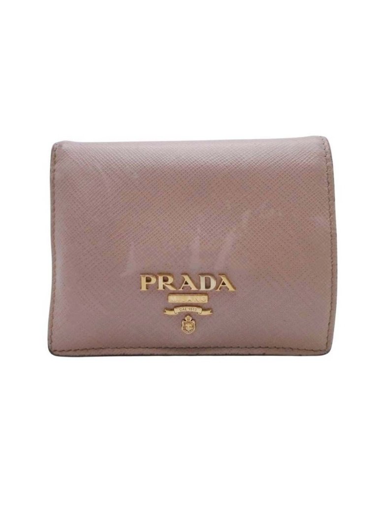 Prada Saffiano Leather Multicolor Bifold Wallet Compact With Coin Purse Beige